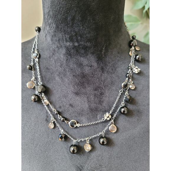 Express Black Beaded Layered Necklace With Lobster Clasp Elegant Statement Piece - Picture 1 of 7